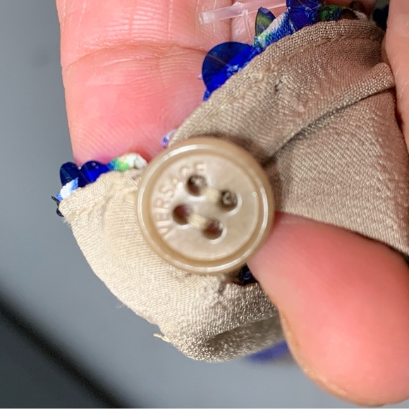 Sequin Shirt Blouse Tan Red Blue Baroque Sz 40 Short Sleeve Crew Party Event Top - Picture 4 of 16